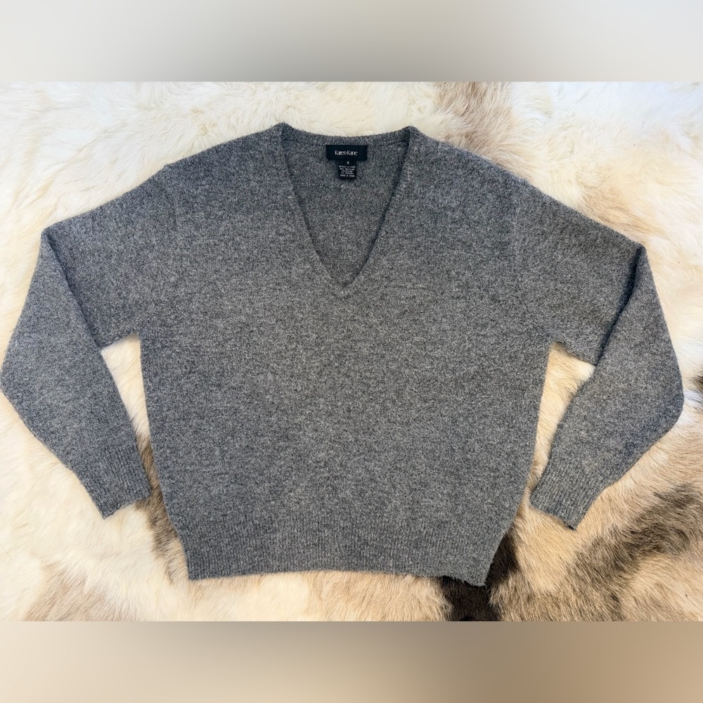 Karen Kane better sweater gray charcoal v-neck pullover small soft fuzzy cozy